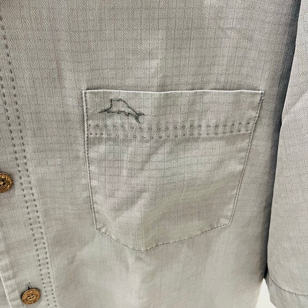 Tommy Bahama Mens Large L Gray Silk Blend Short Sleeve Camp Button Shirt Marlin - Picture 3 of 4